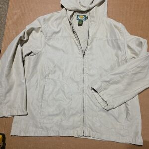 Cabela's Jacket Women Size L Tan Suede Long Sleeve Full Zip Hooded Lined